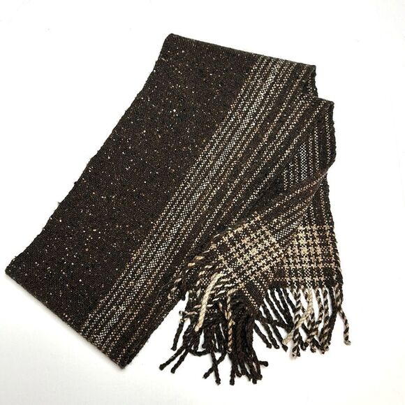 Clare O’Presto Wool Scarf Handwoven in Donegal Ireland Chocolate Brown Fringes - Picture 4 of 8